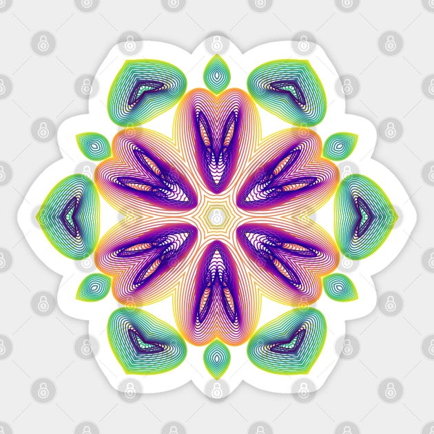 Lotus Kaleidoscope | Harmonograph Green Yellow Purple White Sticker by aRtVerse